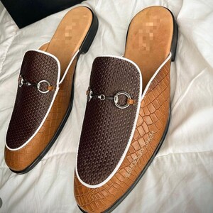mens backless leather slip on shoes