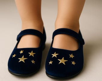 Girls navy velvet mary jane shoes customisable monogram handmade dress flat birthday toddler girl little bride flower girl party flats