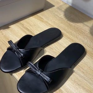 minimalist flat slip on sandals black leather