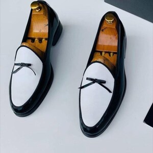 handcrafted mens bow shoe black patent leather detail