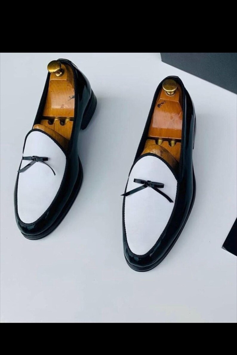 handcrafted mens bow shoe black patent leather detail