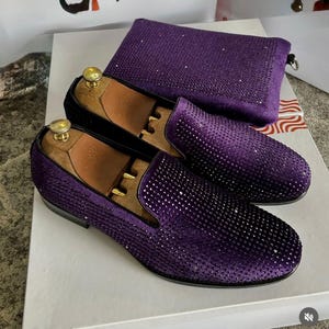 NEW Men\'s Purple Velvet Embroidered Slip-On Loafers size 15  wedding  prom shoes 8068307_Purple?wid=400&hei=400  main image 3