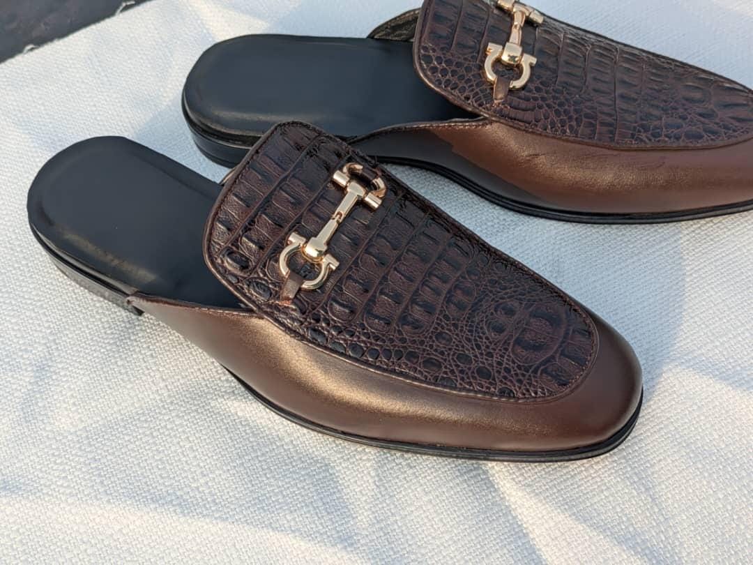 Elalaty Hand Made Egypt Brown Leather Croc Embossed Slip On Loafers Mens 41 US 8 Men main image 4