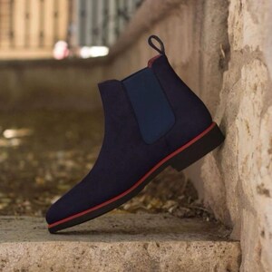 handmade navy suede leather chelsea boots