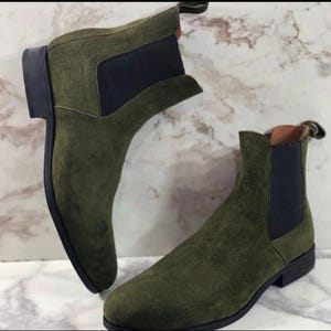 handmade green suede ankle high boots