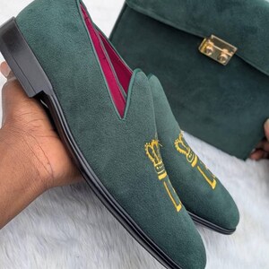Groom party loafer embroidered green