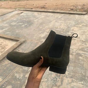 handmade olive green suede leather boots