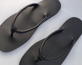 Men black leather thong sandal barefoot slip on flip flop minimalist summer footwear casual everyday comfort travel men gift