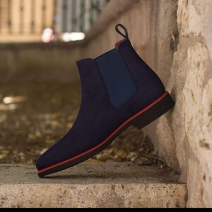 navy suede leather chelsea ankle boots