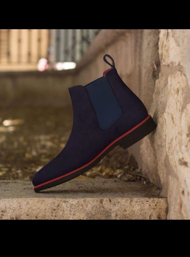 navy suede leather chelsea ankle boots