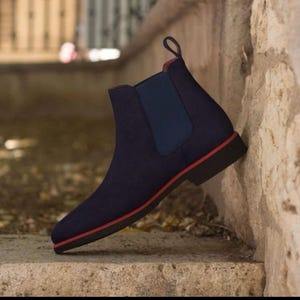 navy suede leather chelsea ankle boots