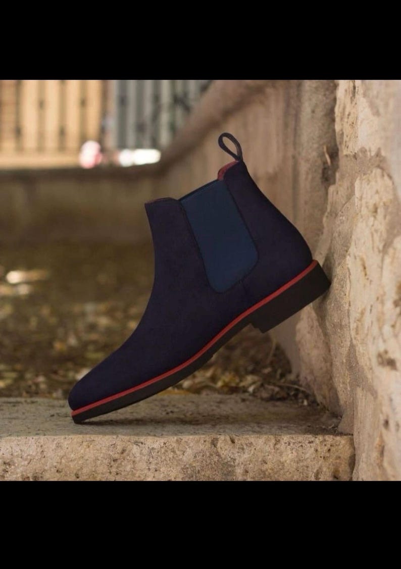navy suede leather chelsea ankle boots