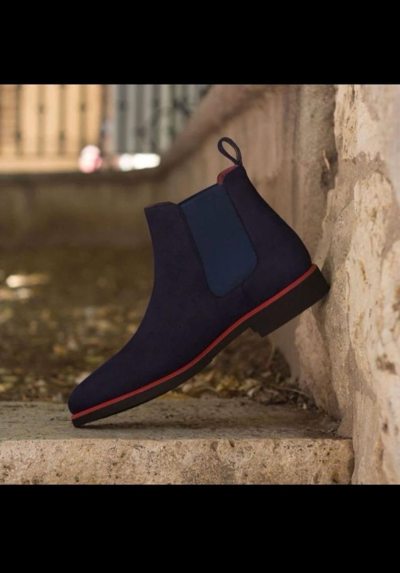 luxury handmade navy chelsea boots