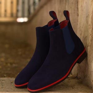 handmade navy suede leather chelsea boots