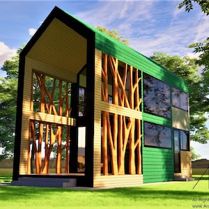 Cabin Plans, 12’ x 26’, 276 SF, 1 Bed, Tiny House, Cottage Plan, A Frame House, House Plans, Prefab House, Tiny House Plans, Tiny Home,