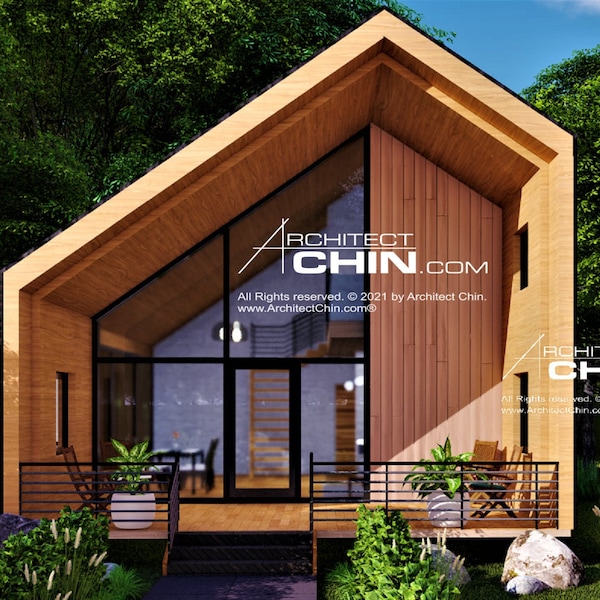 Tiny House Plans, 24' x 44', 1,376 SF, 1 or 2 Beds, Tiny House, Cabin Plan, Cottage Plan, A Frame House, House Plan, Prefab House, Tiny Home
