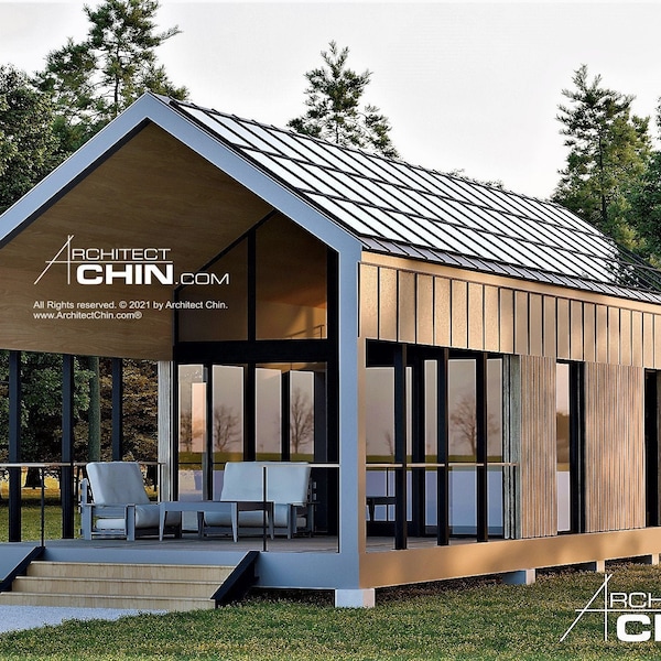 Tiny House Plans, 16’ x 32’, 512 SF, 1 Bed, Tiny House, Cabin Plans, Cottage Plan, A Frame House, House Plans, Prefab House, Office Plan,