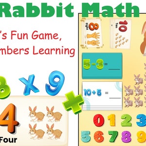 Rabbit Math Game for Kids, Learning Mathematics, Math Games for Kids, Add & Subtract, 45 Pieces, Age 3+, Pre-School, Homeschool Math