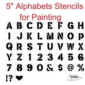 Plantillas de letras de 5 pulgadas, símbolos, números, plantillas artesanales, plantillas, plantillas imprimibles de 42 piezas, kit de plantilla entrelazado para pintar