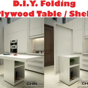Folding Plywood Table/Shelf Plan, Furniture Blueprints,Shelf Plans, Plywood Furniture Design, Modern Furniture Plans, Space Saving Furniture