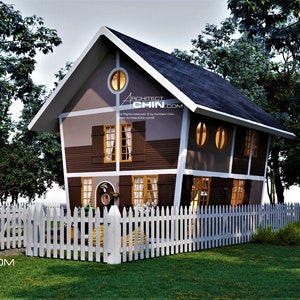 Cottage Plan, 16&#39; x 24&#39;, 840 SF, 3 Levels, 2 Loft Beds, Cabin Plan, Tiny House, Office Plan, DIY House Plan, A Frame House, Tiny House Plans