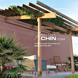 Pergola, Car Porch, 8’ W x 16’ L x 8’6”H, Cabana Plan, Gazebo Plan, Shed, Shelter, Green House Plan, Covered Porch, Hut, Shelter, Tool Shed