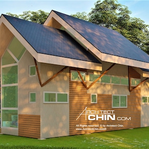 Modern Cottage Plan,  12’ x 40’, 816SF, 2 Bed, 2 Bath, 3 Loft, DIY House, Tiny Home, Granny Flat, Cabin Blueprint, Cabin Plan, Small Cottage