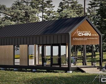 Cabin Plans,  16’ x 32’, 512 SF, 1 Bed, Tiny House, Tiny House Plans, , Cottage Plan, A Frame House, House Plans, Office Plan, Shed Plan,
