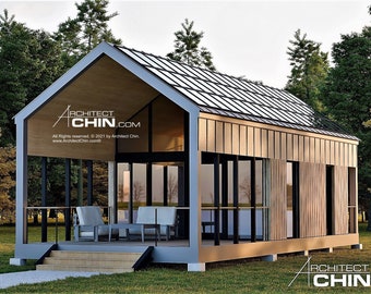 Tiny House Plans, 16’ x 32’, 512 SF, 1 Bed, Tiny House, Cabin Plans, Cottage Plan, A Frame House, House Plans, Prefab House, Office Plan,