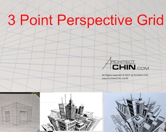 3 Point Perspective Grid Printable, Printable Grid, Drawing Grid, Interior Design Template, Printable Drawing Template,