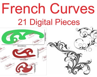 French Curves, 21 pieces Curve Rulers, Templates, Printable, Drawing, Architectural, Sketching, Design Templates, Grids, Science, Stationery