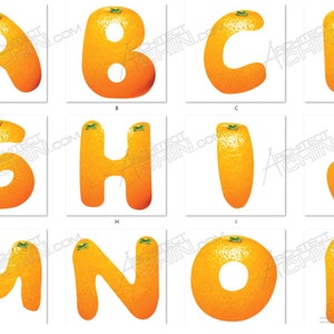 Fuente naranja / Alfabeto de letras naranjas / Descarga digital / Arte digital imprimible / Clip Art / Fuente de fruta / Fuente de tipo verdadero / Naranja / Fruta