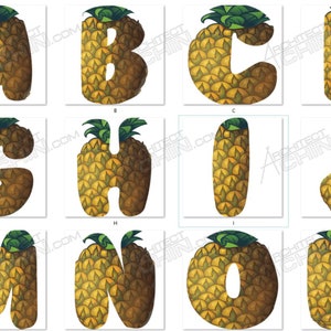 Cartas de piña / alfabeto de piña / Descarga digital / Arte digital imprimible / Clip Art / Fuente de fruta / Piña / Frutas / Palabras de frutas