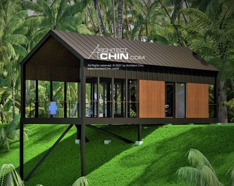 Tiny House Plans, 16’ x 32’, 512 SF, 1 Bed, Tiny House, Cabin Plans, Cottage Plan, A Frame, House Plans, Office Plan, Hill Slope House,