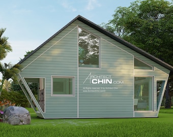 256 SF Container Cabin Plan, Tiny A-Frame House (Digital Download)