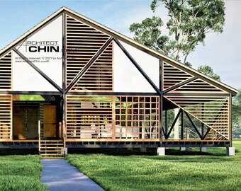 Tiny House Plans, 44’ x 64', 2,816 SF, 3 Beds,  Cabin Plans, Cabin Blueprint, Cabin Plan, Cottage Plan, Cottage Plan, Small Cottage Plan,