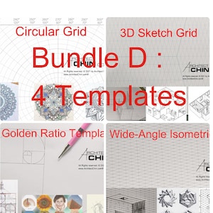 Pacote D: Grade Circular, Grade de Esboço 3D, Grade de Proporção Áurea, Grade Isométrica Ampla, Modelos de Grades, Compre 3 Grátis 1 Oferta