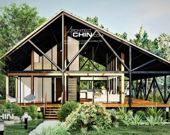 Tiny House Plans, 44’ x 64', 2,816 SF, 3 Beds,  Cabin Plans, Cabin Blueprint, Cabin Plan, Cottage Plan, Cottage Plan, Small Cottage Plan,