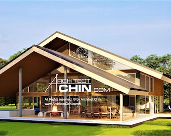 Modern Cabin Blueprint, 3 Bed, 3 Bath, Clover Cabin Plan (Digital Download)