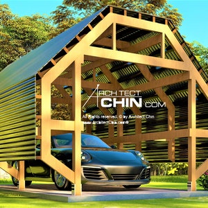 Pergola, Car Porch, 8’ W x 16’ L x 8’6”H, Cabana Plan, Gazebo Plan, Shed, Shelter, Green House Plan, Covered Porch, Hut, Shelter, Tool Shed