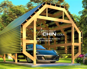Pergola, Car Porch, 8’ W x 16’ L x 8’6”H, Cabana Plan, Gazebo Plan, Shed, Shelter, Green House Plan, Covered Porch, Hut, Shelter, Tool Shed