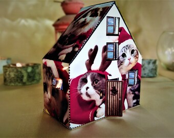 DIY Doll House, Origami, Christmas Cat Doll House, Paper House, Printable House, Easy Doll House, Printable Toy House, Christmas Gift