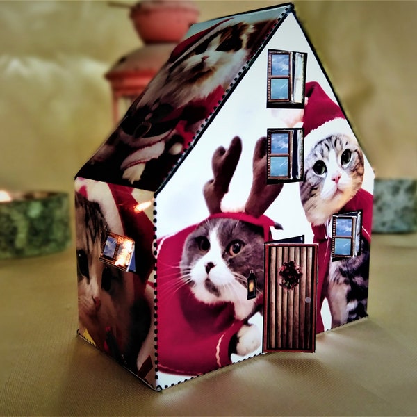 DIY Doll House, Origami, Christmas Cat Doll House, Paper House, Printable House, Easy Doll House, Printable Toy House, Christmas Gift
