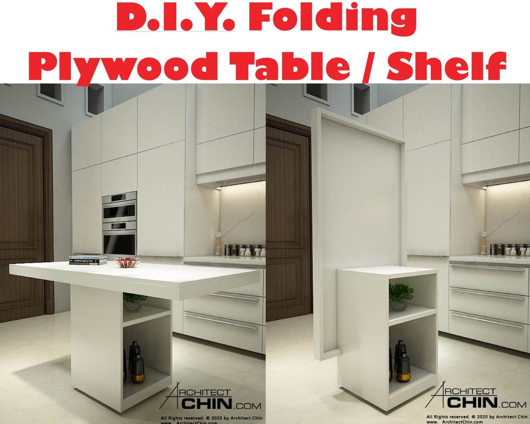 Folding Plywood Table/shelf Plan, Furniture Blueprints,shelf Plans, Plywood Furniture Design ...