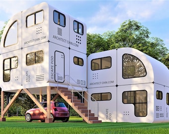 Modern Tiny House, Mobile Home, Cottage Plan, 24' x 32'x 16’ H, 576 SF, 3 Levels, Cabin Plan, Tiny House, Office Plan, DIY House Plan