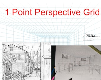 1 Point Perspective Grid Printable, Printable Grid, Drawing Grid, Interior Design Template, Printable Drawing Template,