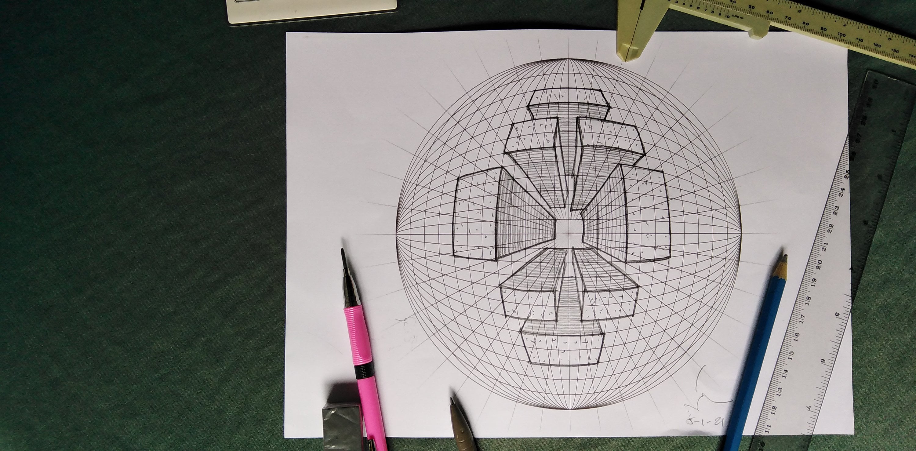 Sphere 5 Point Perspective Grid Printable Template Sphere Etsy
