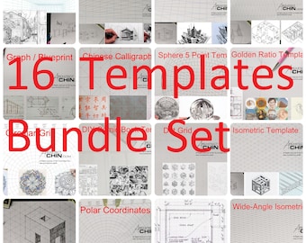 Grids Templates Bundle Deal of 16 Sets, Buy 10 Free 6 grids, Printable, Drawing, Architectural, Sketching, Design Templates, Grids