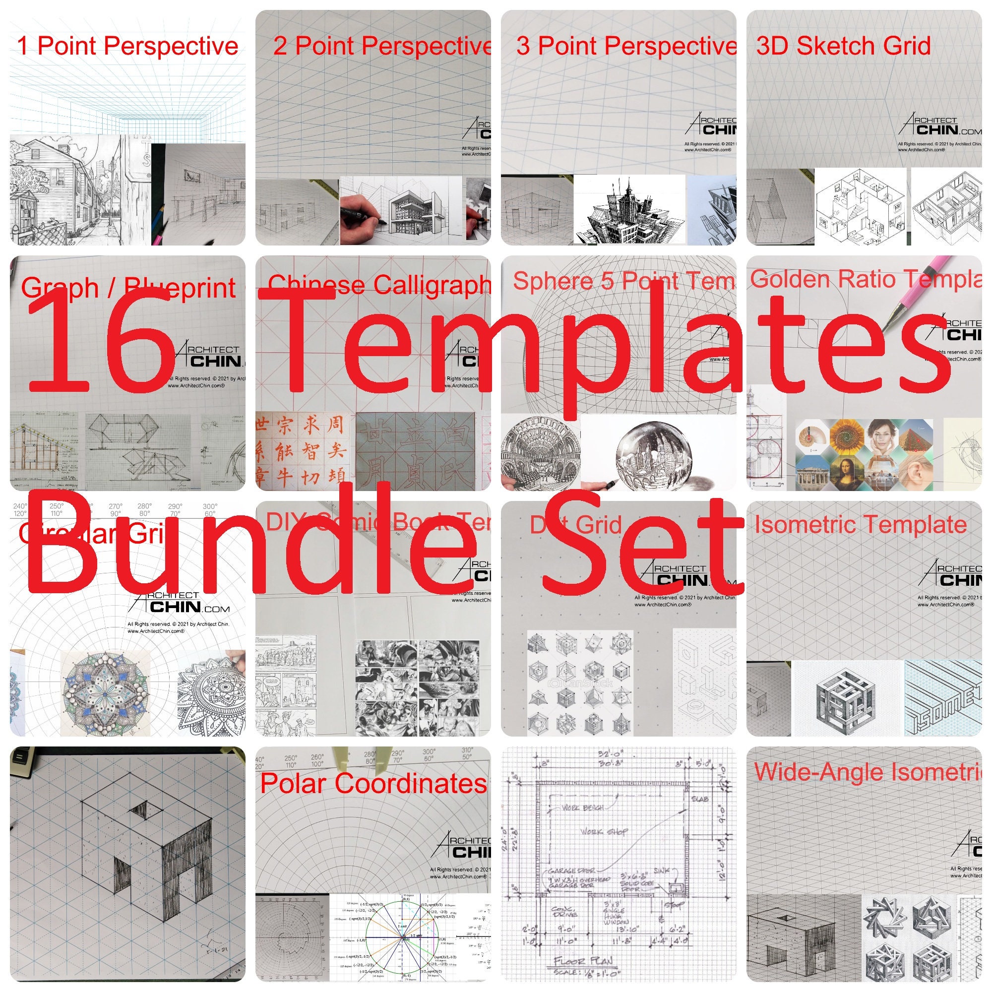 Grids Templates Bundle Deal of 16 Sets, Buy 10 Free 6 Grids, Printable ...