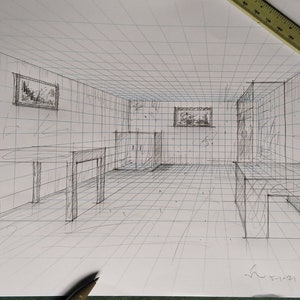 1 Point Perspective Grid Printable, Printable Grid, Drawing Grid ...